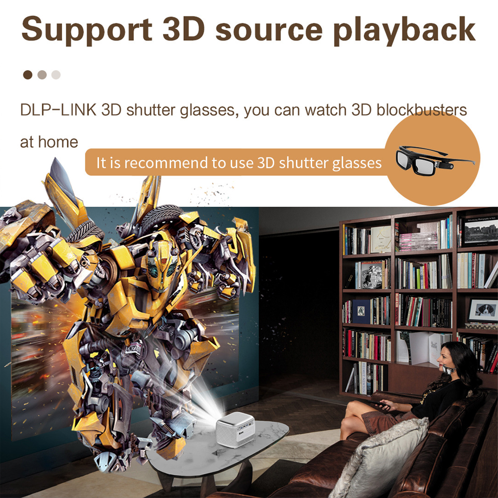 Vivicine V8 Pro Portable DLP 1080P 3D 4K Mini Projector